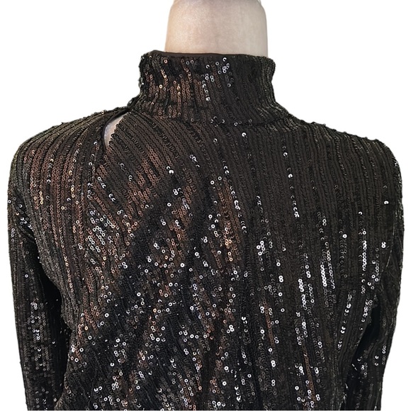 Zara Trafaluc Collection Black Sequin Mock Neck Draped Wrap Back Cropped Top - M - Picture 7 of 11